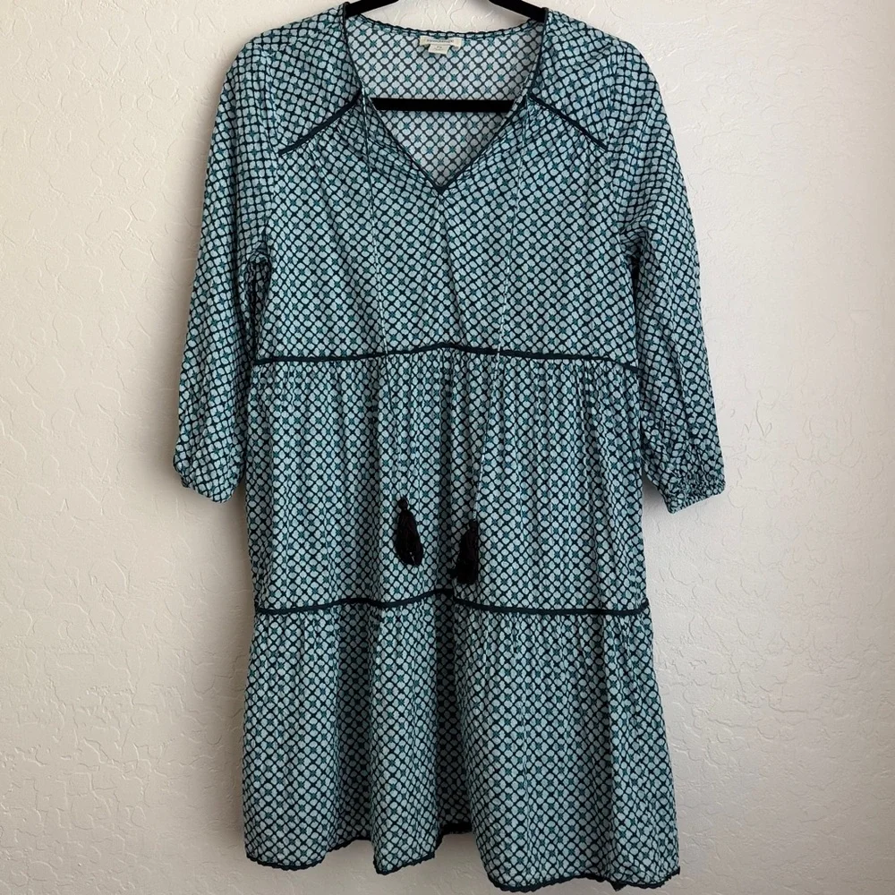 Sundance Women's Eternal Summer Tassel Tie Tiered Prairie Boho Sun Dress Blue PS
